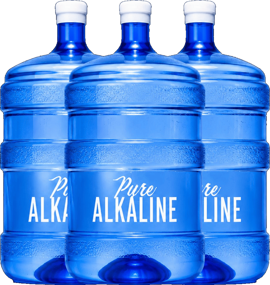 Three Pure Alkaline 5-gallon water bottles